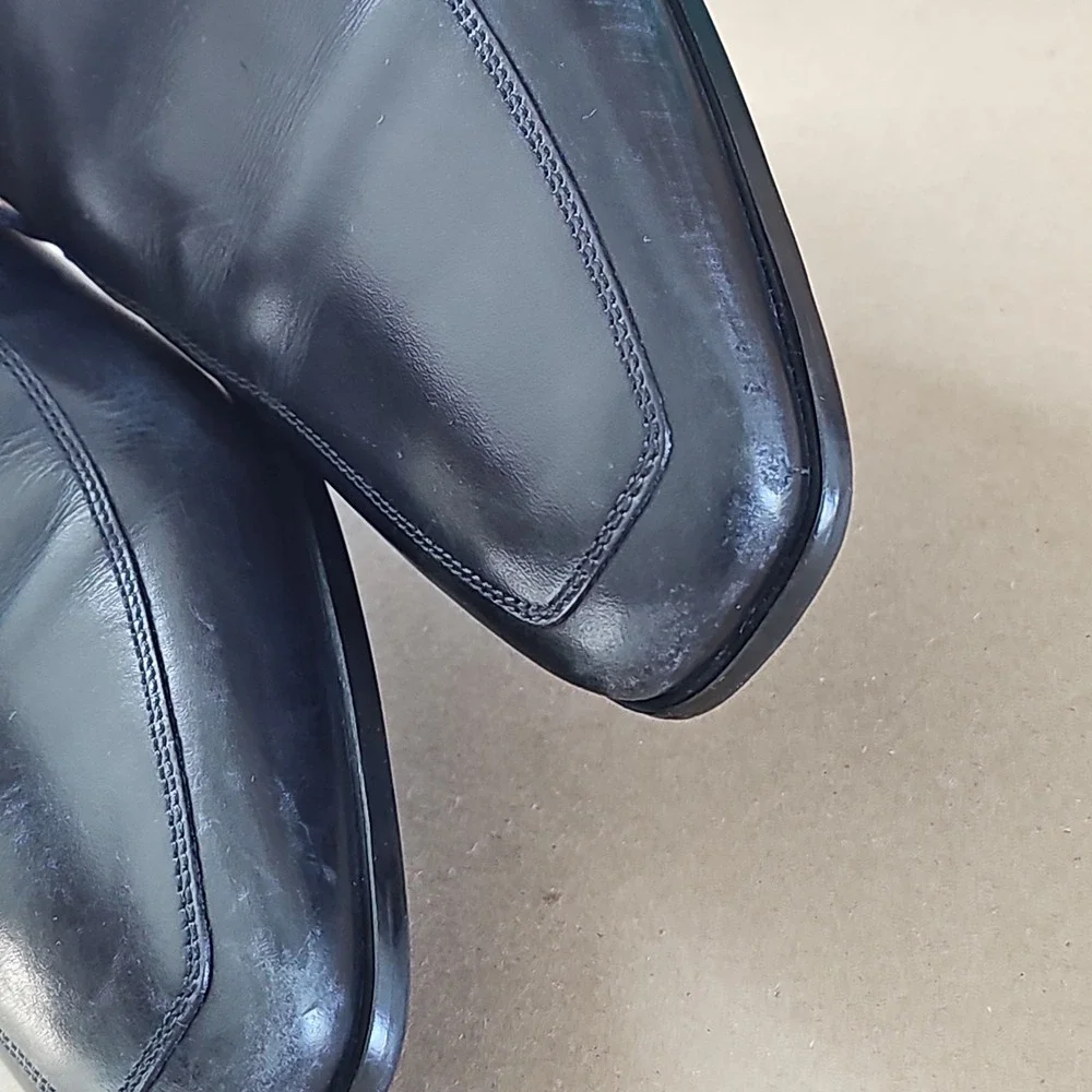 SANTONI Mens 11.5 Black Apron Toe  Dress Derby Oxfords Italy